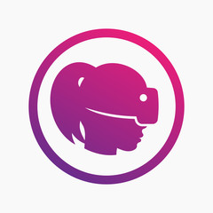 virtual reality icon, sign, girl in VR headset