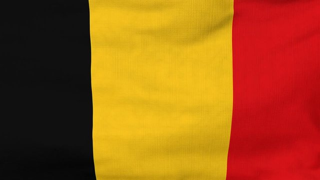 National flag of Belgium flying and waving on the wind. Sate symbol of Belgian nation and government. Computer generated animation.