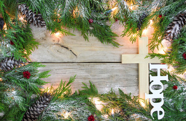 Christmas sign with cross, Hope and garland border