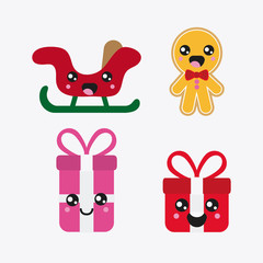 Merry Christmas and kawaii concept represented by icon set cartoon. Colorfull and flat illustration