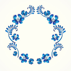 Old traditional gzel ornament. Decorative floral blue wreath.