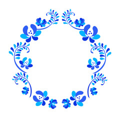 Old traditional gzel ornament. Decorative floral blue and white wreath