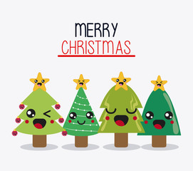 Merry Christmas and kawaii concept represented by pine tree cartoon icon. Colorfull and flat illustration