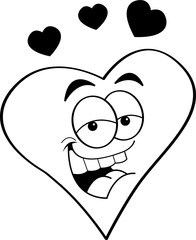 Black and white illustration of a smiling heart