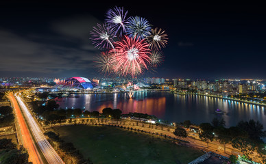 Singapore National Stadium met vuurwerkshow in Singapore Natio