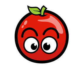 red apple fruits cartoon characters with green stems and leaves and have eye