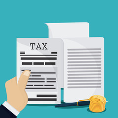 Tax and Financial item concept represented by document and pen icon. Colorfull and flat illustration