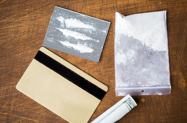 close up of crack cocaine drug dose on mirror