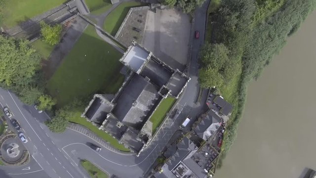 Aerial view of Irelands most famous public Castle. Bunratty Castle in county Clare Ireland