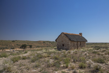 Fototapeta na wymiar Restored pioneer cottage in the Kalahari