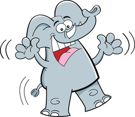 Cartoon illustration of a smiling elephant jumping.