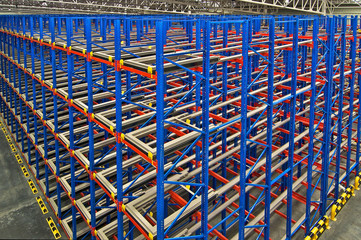 Warehouse storage inside shelving metal pallets