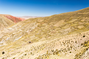 Bolivia mountains agriculture terraces.