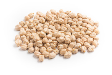 Close-up on a raw Chickpeas in white background. 