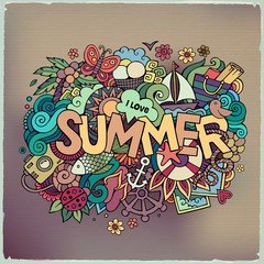 Summer hand lettering and doodles elements