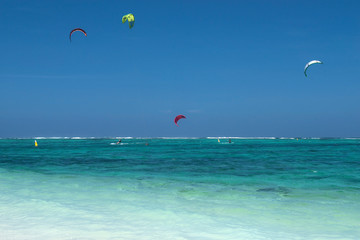 Windsurfing in Mauritius in the Indian ocean