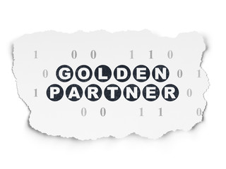 Finance concept: Golden Partner on Torn Paper background