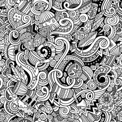 Cartoon cute doodles hand drawn Africa seamless pattern