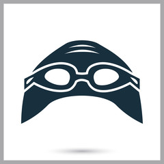 Swim cap and glasses icon on the background
