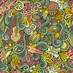 Cartoon hand-drawn Doodles on the subject of Hippie style theme 