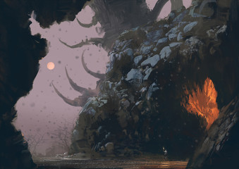 fantasy landscape with mystery cave,digital painting © grandfailure