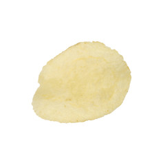 Single potato chip on white background.