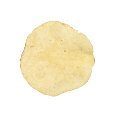 Single potato chip on white background.