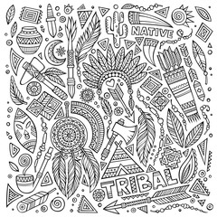 Fototapeta premium Tribal native American sketch set of symbols