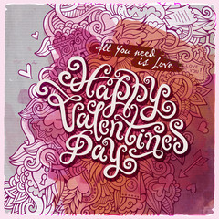 Vector love doodles watercolor card design