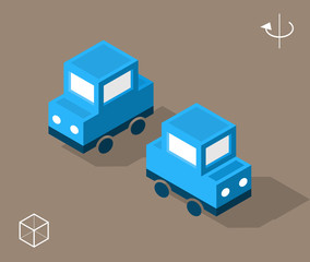 Set of Isolated Isometric Minimal City Elements. Blue Car with Shadows.