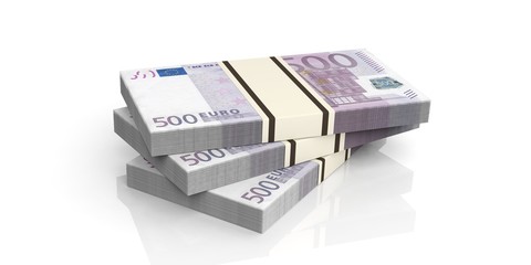 3d rendering 500 euro banknotes stacks
