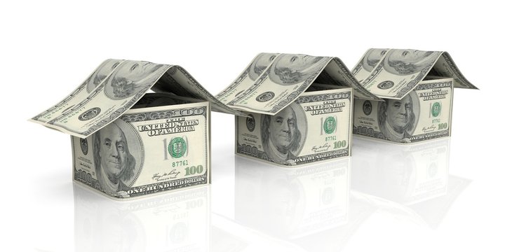 3d rendering dollar houses on white background