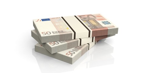 3d rendering fifty euro banknotes stacks