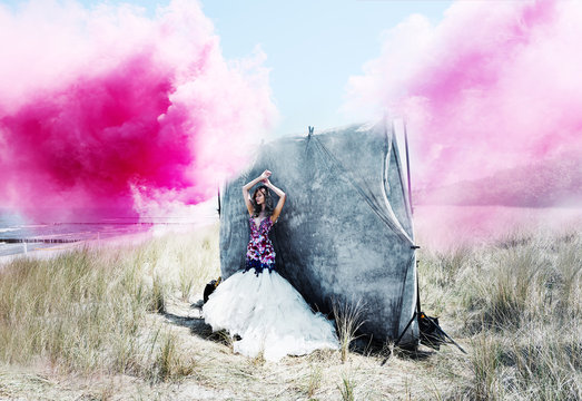 fashion dress with pink clouds