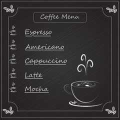 coffee menu on black background, vector illustration