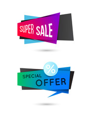 Sale geometric vector banners set. Ecommerce bright vector banne