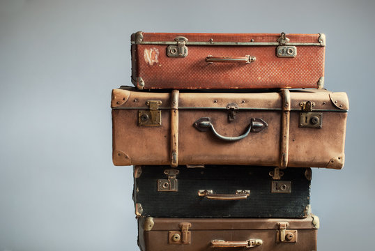 Vintage Pile Ancient Suitcases Concept Travel