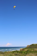 Paragliding in Denmark. Above the shore in North Jutland, between Lokken and Lonstrup.
