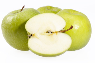 Some fruits of green apple isolated on white background
