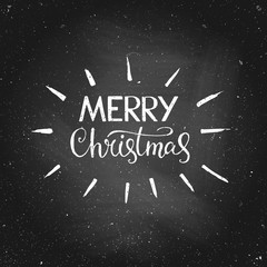 Fototapeta na wymiar Merry Christmas - greeting quote on chalkboard. Hand drawn lettering. Vector illustration. Design by flyer, banner, poster, printing, mailing