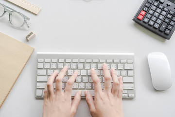 Woman typing on computer keyboard can be used for e-commerce, business, technology and internet concept, Vintage tone filter