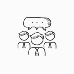 People with speech square above heads sketch icon.