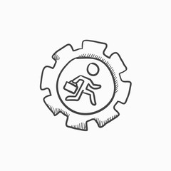 Man running inside the gear sketch icon.