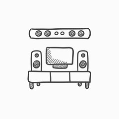 TV flat screen and home theater sketch icon.
