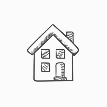 Two storey detached house sketch icon.