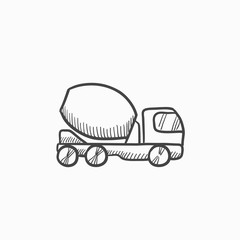 Concrete mixer truck sketch icon.