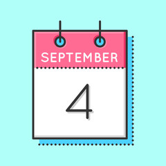 Vector Calendar Icon. Flat and thin line vector illustration. Calendar sheet on light blue background. September 4th