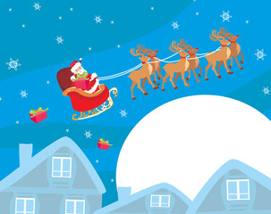 Fototapeta na wymiar The santa claus flying with the sack full of presents