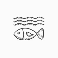 Fish under water sketch icon.