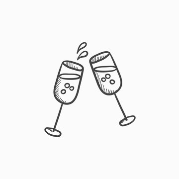 Two glasses of champaign sketch icon.